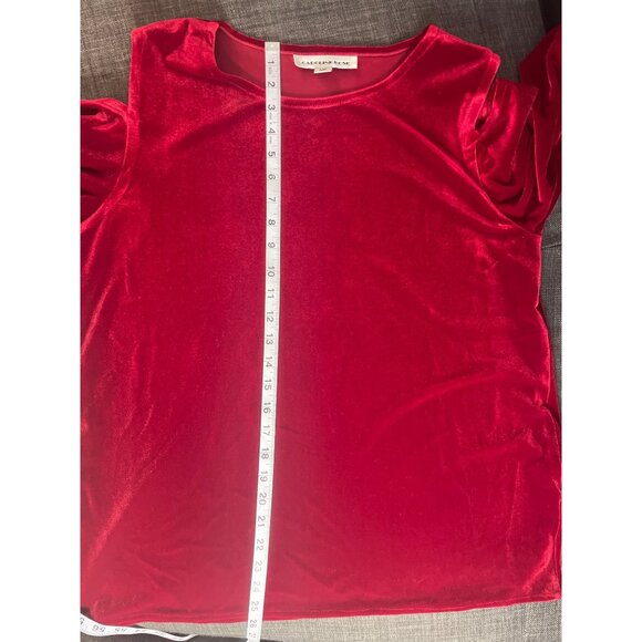 Caroline Rose Red Velvet Cold Shoulder Top MP Loose Fit Made USA Elegant Design - Picture 9 of 12